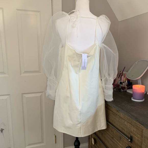 NWT! TOPSHOP white dress with sheer long sleeves - Picture 7 of 14